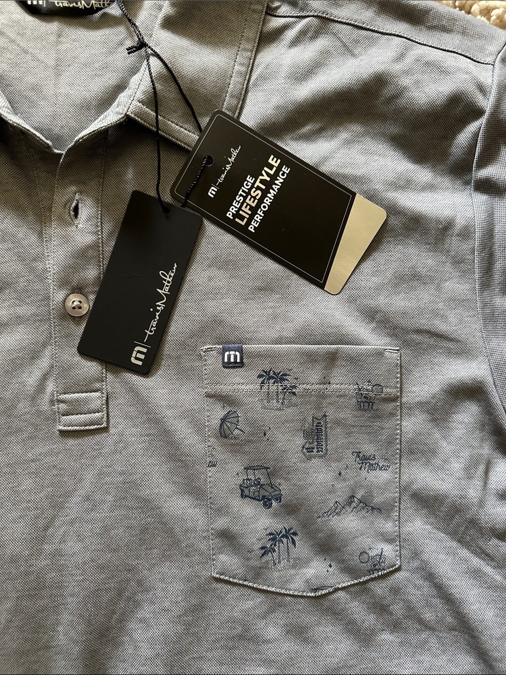 Travis Mathew Treasure Beach Pocket Piqué Polo Gray L NWT